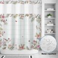 thumbnail image 3 of No Hook Shower Curtain, Pink Spring Floral Shower Curtains for Bathroom with See Through Top Window, Elegant Botanical Sage Green Birds Waterproof & Washable Bath Curtain Long 72"x78", 3 of 9