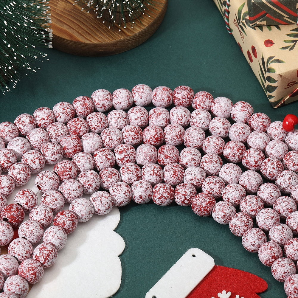 Christmas Wood Round Beads Hanging Ornaments with Nylon Thread Red 5000mm