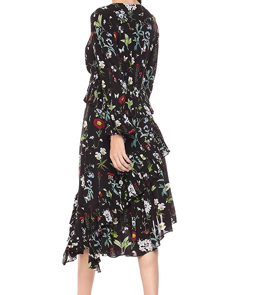 Joie Womens Analena Pleated Ruffle Midi Dress Black Small