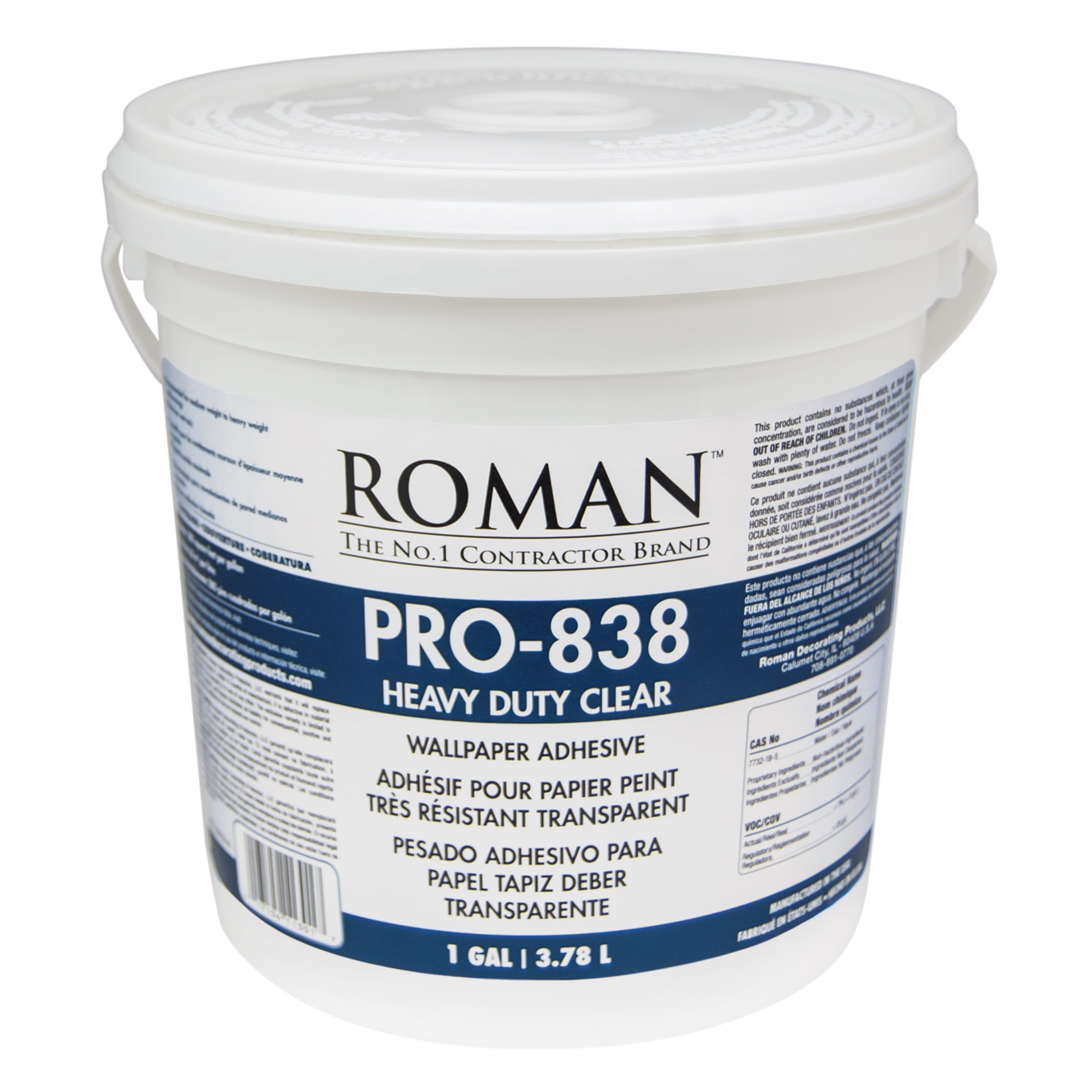 Roman Pro-838 Heavy Duty Clear Wallpaper Adhesive, 1-gallon, (300 Sq. Ft) -  