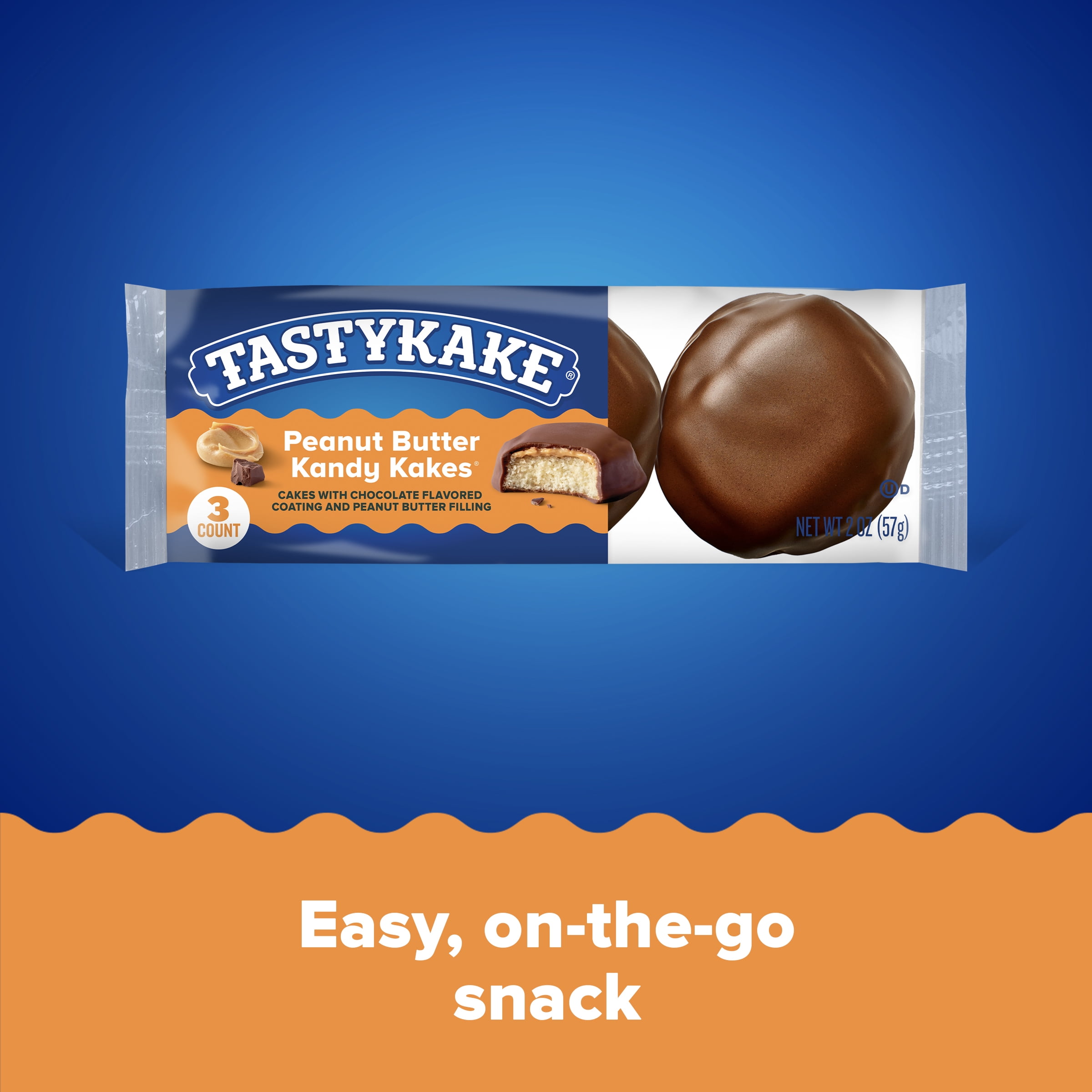 Tastykake Peanut Butter Kandy Kakes, Peanut Butter-filled Cakes Covered in Chocolate, 2 oz, 3 Count