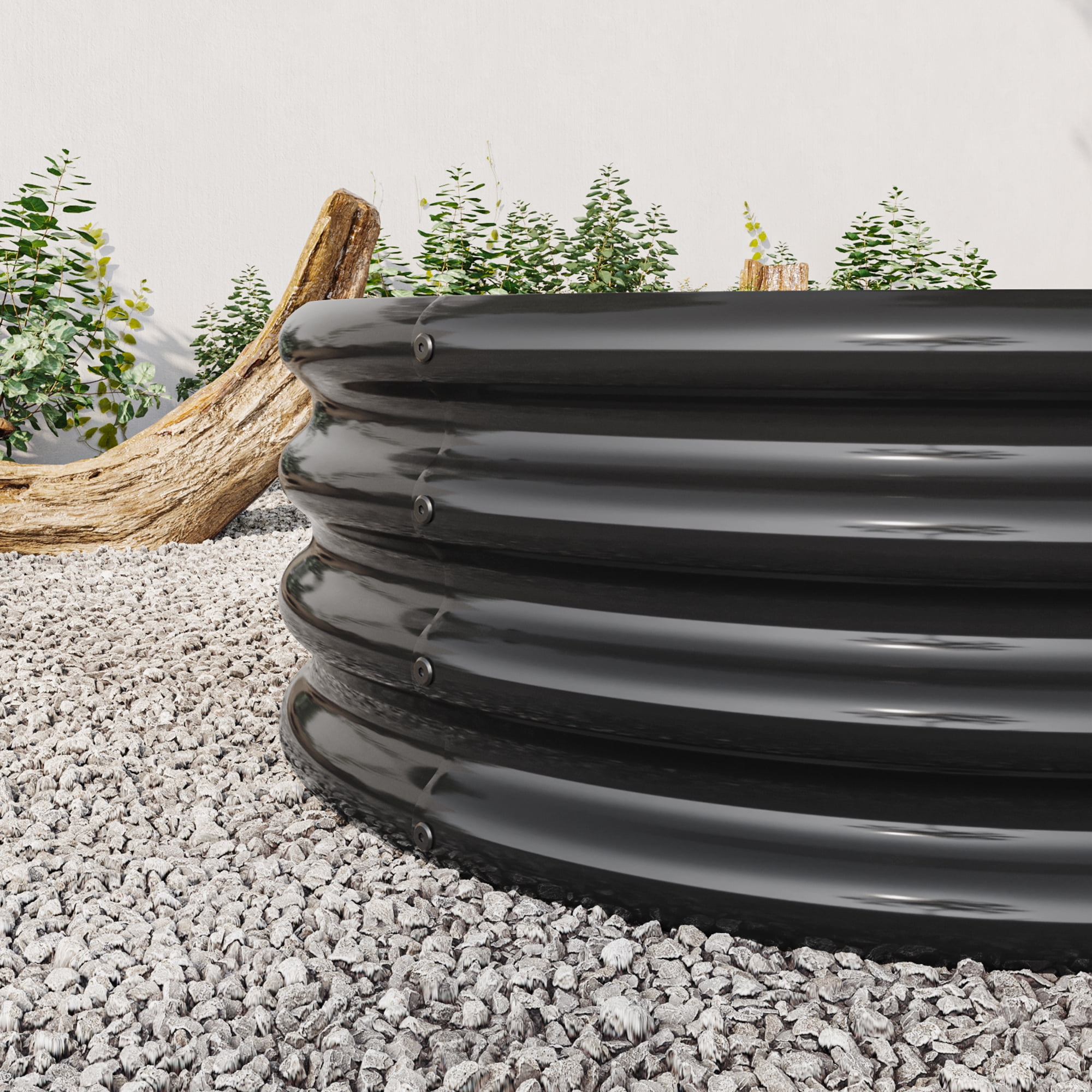 Raised Garden Bed Outdoor, Oval Large Metal Raised Planter Bed for for Plants, Vegetables, Flowers - Black
