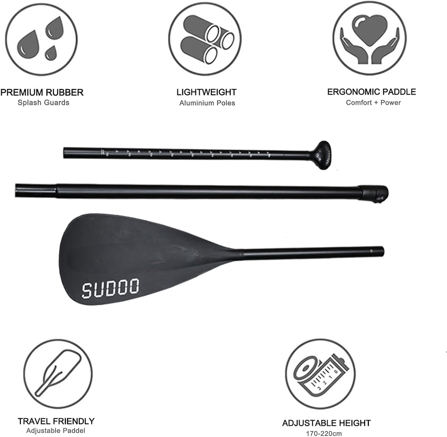 SUDOO Inflatable Stand Up Paddle Board 10‘x30‘‘, Ultra-Light SUP Board with Backpack, Pump, Paddle, Coil Leash, 3 Fins, Repair Kit, Stable SUP with Non-Slip EVA Deck for Adults & Youth