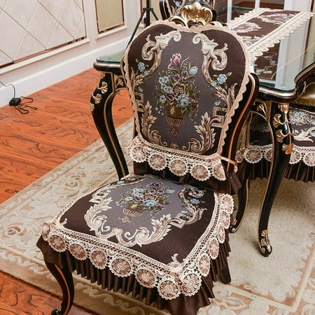 

ASWMXR European Dining Chair Cushion Lace Jacquard Seat Cover Anti-slip Seat Cushion Chair Cover Luxury Banquet Table Runner Tablecloth