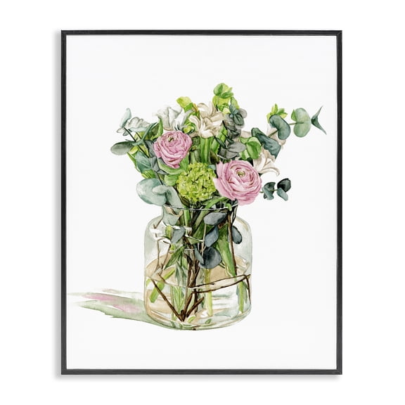 Stupell Industries French Country Morning Dew Floral Bouquet Ranunculus Flower Green Foliage Black Framed Giclee Art, 11 x 14, by Melissa Wang