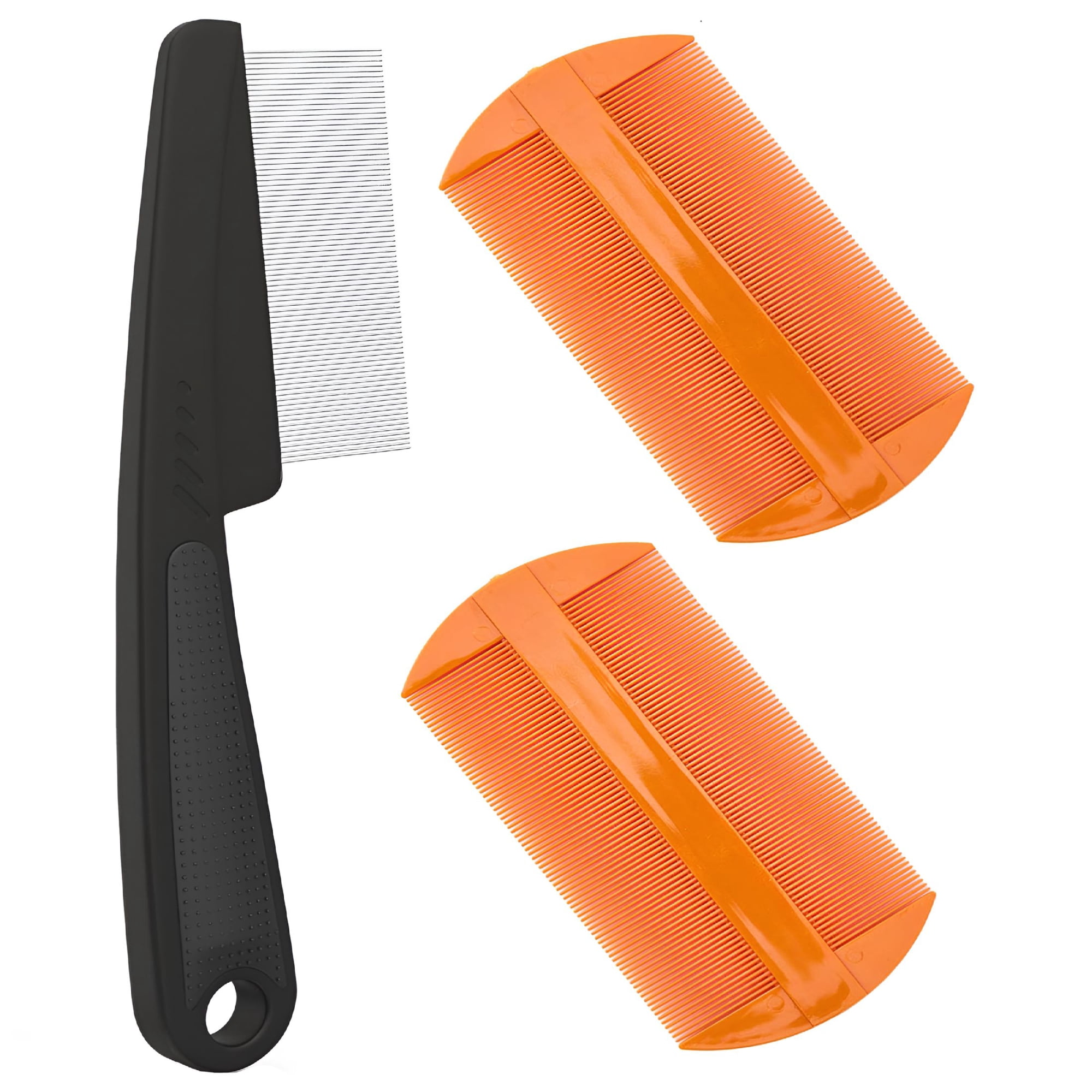 RAGUPEL Dandruff Comb Fine Tooth Scalp Detox Comb Lice for Women,Men&Kids Stainless Steel Scalp Detoxing,Sweep&Massage Hair Brush Tool for Hair Care(Black+Orange)