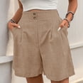 thumbnail image 2 of Hesxuno Women Baggy Shorts High Waisted Pleated Shorts Button Front Straight Wide Leg Shorts Summer Casual Beach Shorts Khaki L, 2 of 7