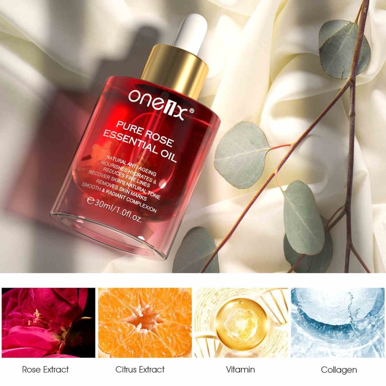 ONE1X Rose Essential Oil, Anti-Aging Serum for Dry Skin, Face Hair