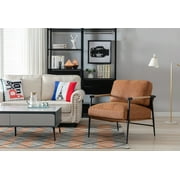 Guyou Modern Accent Chair, Upholstered Faux Leather Reading Armchair with Metal Legs, Casual Living Room Chair with Removable Cushion and Backrest for Living Room Bedroom Study, Brown