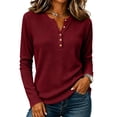 thumbnail image 2 of Women's Waffle Knit Henley Top Long Sleeve Shirts 2026 Fall Soft Lightweight Relaxed Button Up V Neck Dressy Casual Blouses, 2 of 9