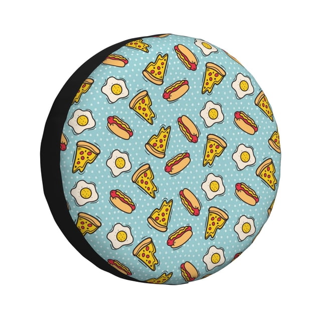 Fotbe Hot Dog Pizza Funda de Llanta de Repuesto con Estampado, Engrosada, Ajuste Universal para Jeep, Remolque, RV, SUV, Camión-15 inch