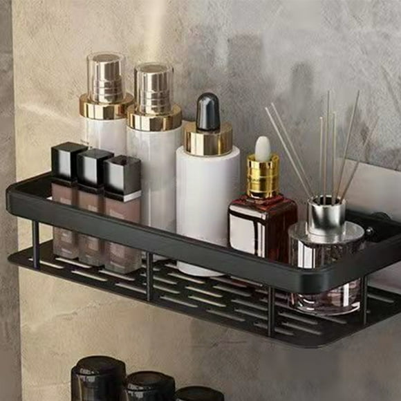 Kcavykas Clearance Sales Home Storage Organiser Black Shower Storage Box Aluminum Alloy Wall Mounted Shower Caddy for indoor Shower Strong Adhesive No Drilling Required Easy to install