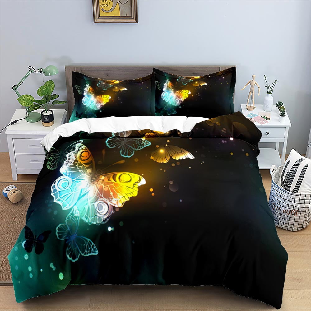 Butterfly Bedding Bed Set 3PCS Breathable Butterflies Comforter Bedding