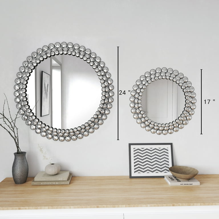 Silver Jeweled Round Wall Mirror for Wall Decor 24