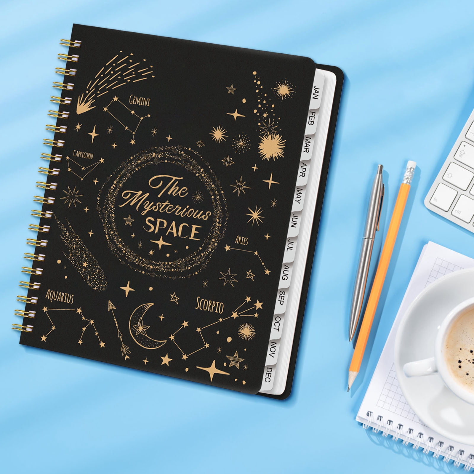 Tuvgenk Black Spiral Notebook A4 Subject Notebook Stars No Bleed Travel Diary with Separating Pages