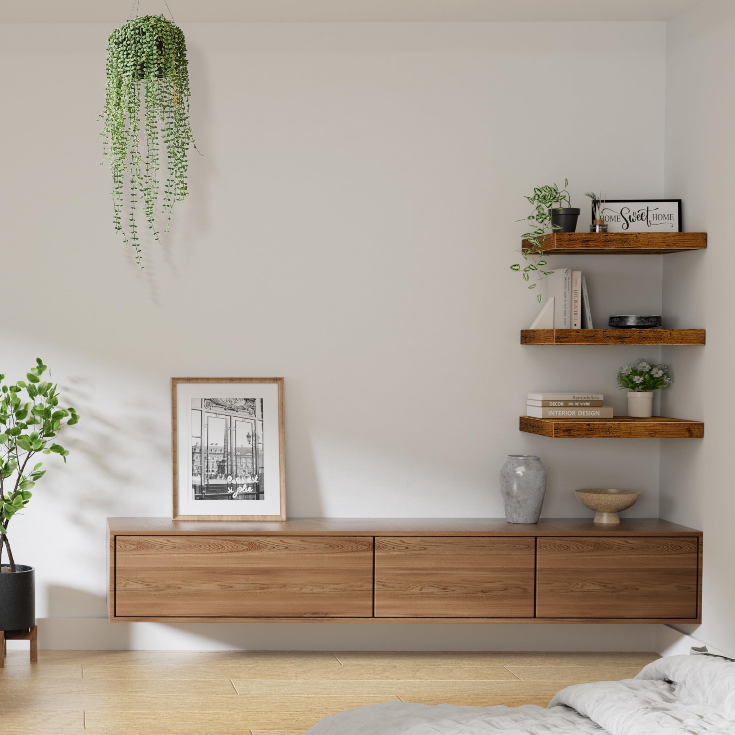 10" Deep Floating Shelves For Wall - 10 X 16 Inch Book Shelf Bathroom Bedroom Kitchen Living Room Hanging Bookshelf Farmhouse Set Of 3  Rustic Brown (025-40bn3)