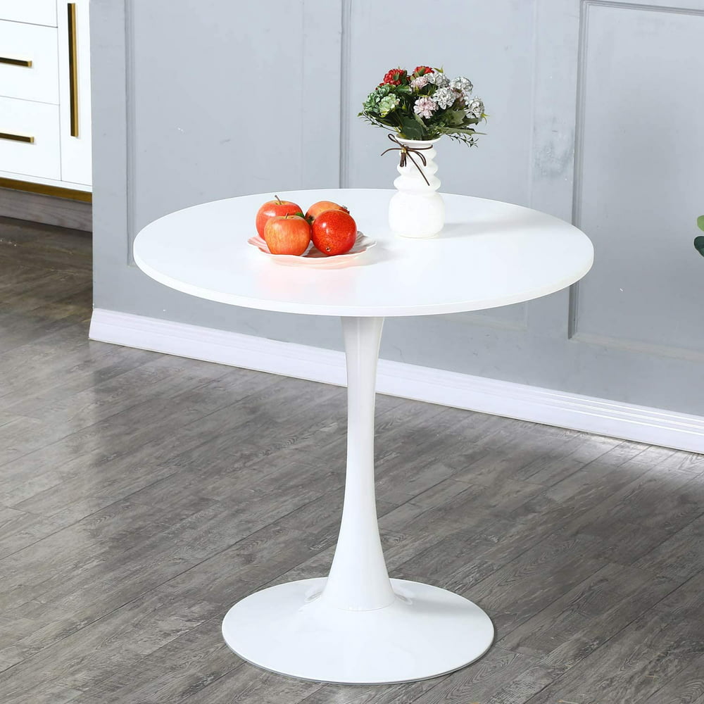 Modern Tulip Round Dining Table 32" with Metal Pedestal Base in White