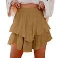 thumbnail image 3 of akafmk Womens Short Skirts Solid Boho Tiered Ruffle Elastic High Waist Flowy Casual A-Line Skirt Summer Beach Vacation, 3 of 7
