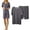 Grey, variant on 2 Pcs Lounge Sets for Women Ice Silk Summer Short Sleeve & Short Pants Pajama (Khaki L)