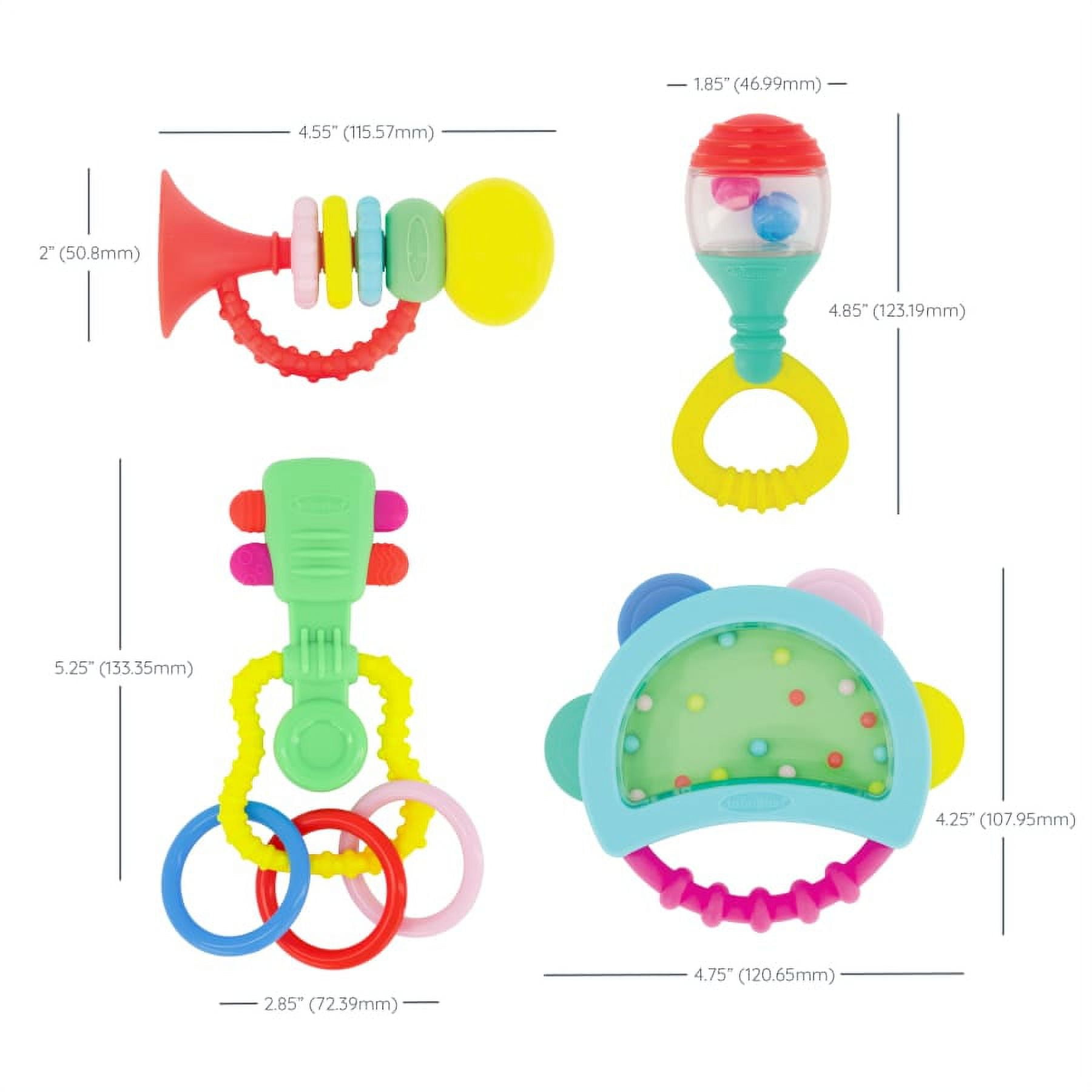 Infantino Baby's 1st Play Music Teether and Rattle Set, Multicolor Baby Toys 6-12 Months, 4 Count