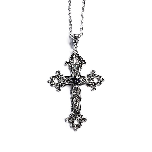 3 Collar con colgante de cruz vintage para mujer, accesorios góticos, cadena larga gótica