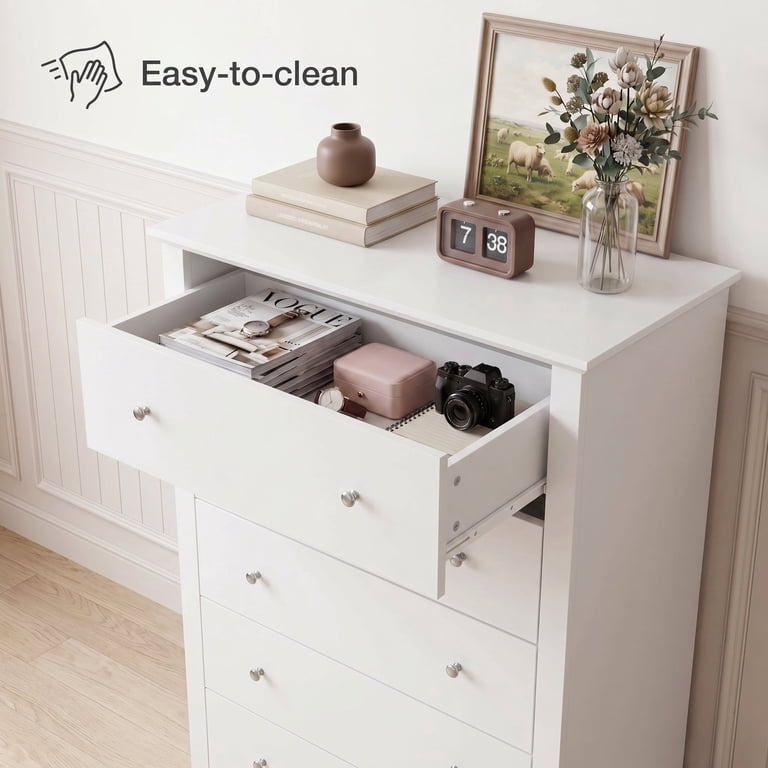 Prilinex 5-Drawer Tall White Dresser Chest photo 3
