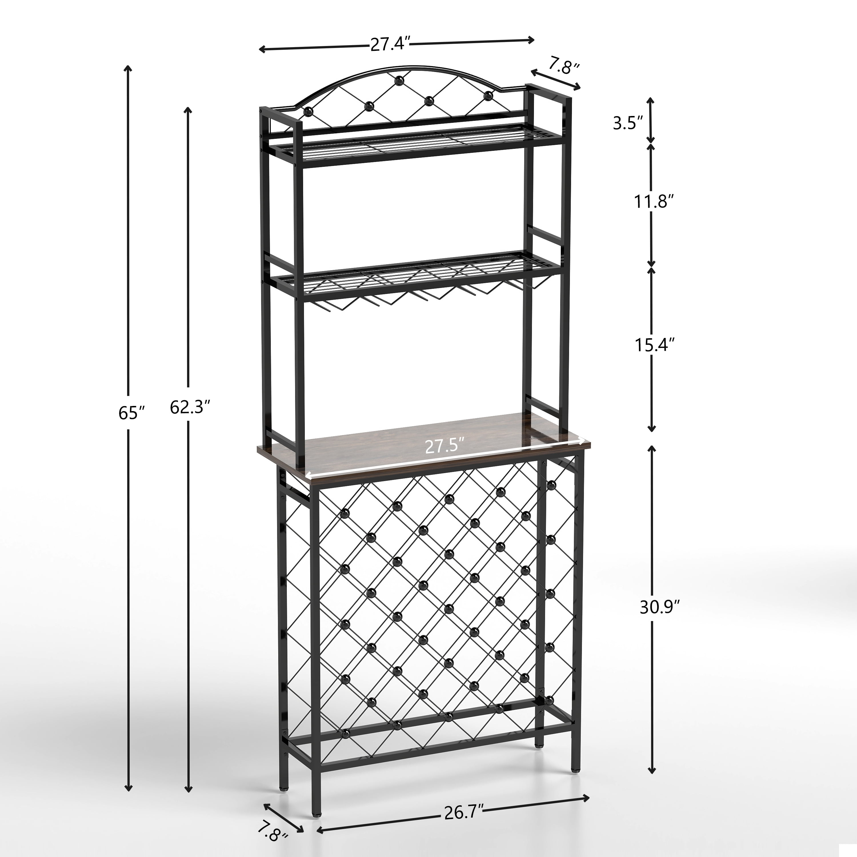 Wine Rack Bar Table, 3-Tier Liquor Bottle and Glass Holder