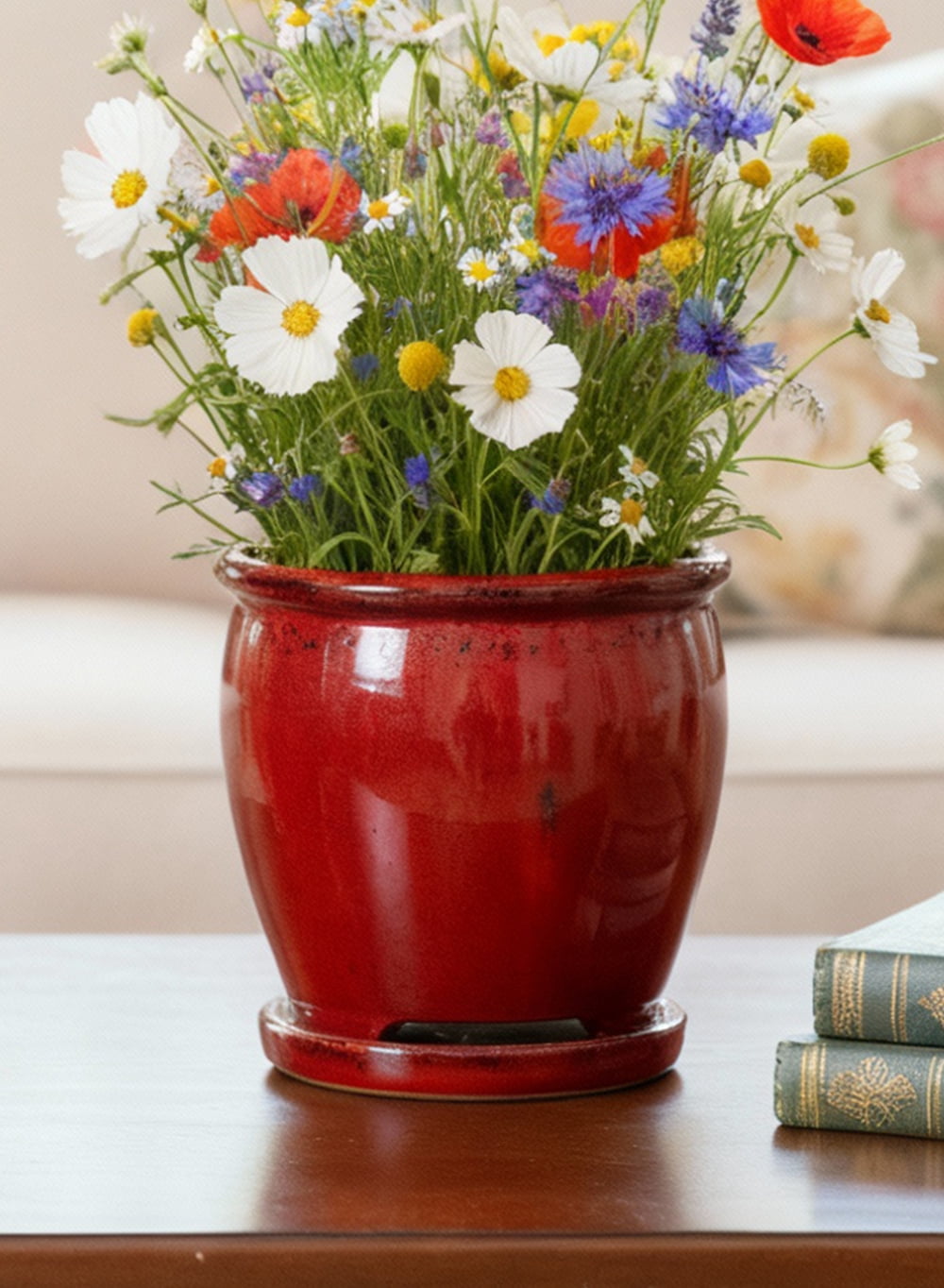 Serene Spaces Living 7" Sora Red Ceramic Planter
