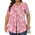 thumbnail image 4 of Pisexur Hauts de Printemps pour Femmes Blouses pour Femmes Chic Décontracté Mode pour Femmes Imprimé Col Rond Manches Courtes Plissé Ample Haut Multicolore,3TG, 4 of 8