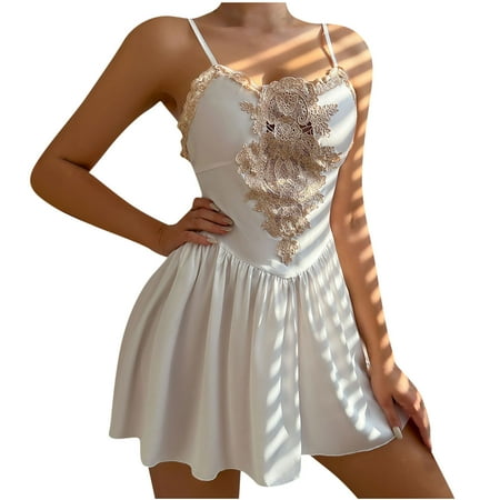 Aofany Clearance Women s Sling Nightshirt V Neck Lace Trim Spaghetti Strap Nightdress Knee Length Full Slip Nightgown Sexy Sleepwear Lace Chemise Babydoll Casual Lounge Dresses