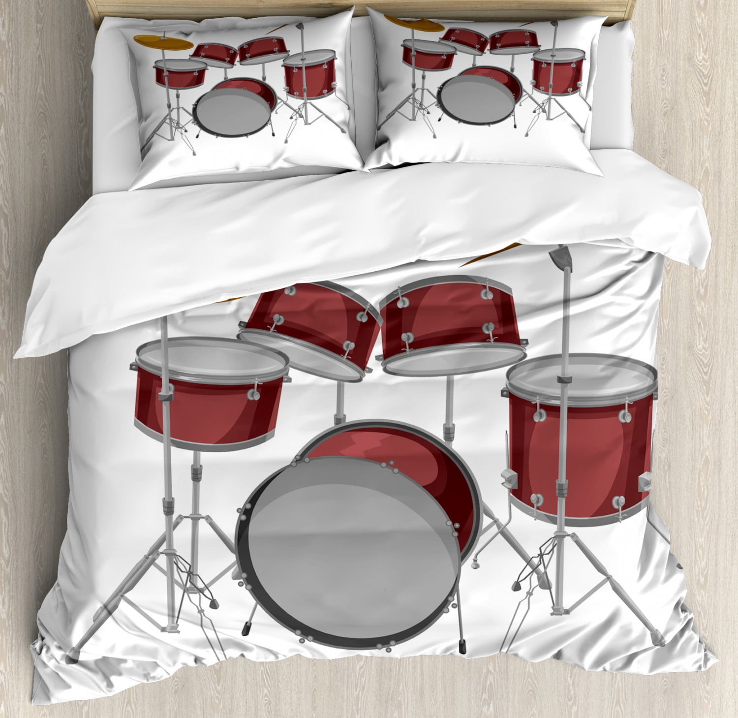 Drums Duvet Cover Set, Picture of a Drum Kit Percussion Instrument