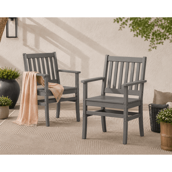Better Homes & Gardens by POLYWOOD Southlake Outdoor Dining Arm Chair (2 Chairs), All-Weather HDPE, Patio Seat, Slate Gray