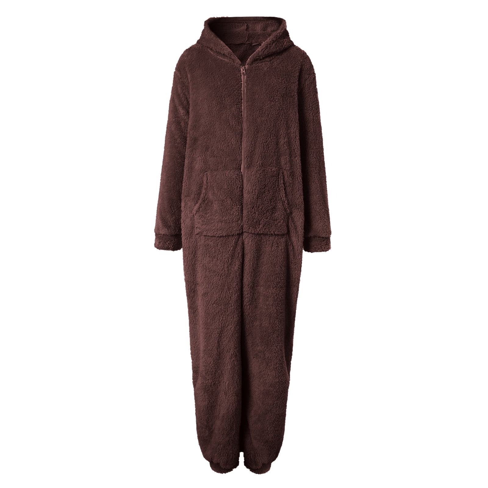 Rotm Adult Onsies Trendy Fashion Ladies One-Piece Jumpsuit Animal Hoodie Long Sleeve Sleepwear Comfortable Pajamas For Women Coffee,4XL