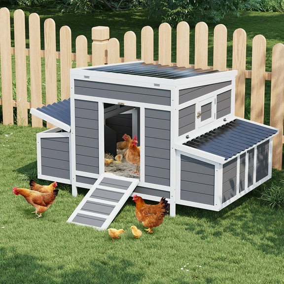 EastVita 56 Inch Large Chicken Coop with 2 Nesting Boxes,Outdoor Poultry Cage with Waterproof Roof & Pull-Out Tray,Wooden Hen House Rabbit Cage Duck House for Backyard and Farm