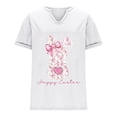 thumbnail image 4 of Corto para las Mujeres Casual Verano 2025 Pascua Impresión V-Cuello Camiseta, Ligero 95% Poliéster 5% Spandex Top para Toda la Temporada Hogar Y Diario, 4 of 7