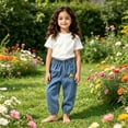 thumbnail image 2 of Glisme Toddler Girls Denim Pants Graphic Harem With Lightweight Breathable Fall Casual Girls Baggy Pants Size 3-4 Y, 2 of 3