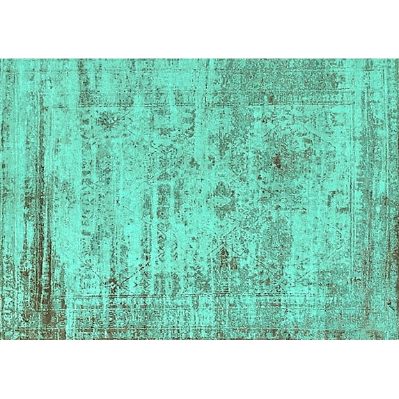 Ahgly Company Indoor Rectangle Oriental Turquoise Blue Industrial Area Rugs, 5' x 8'
