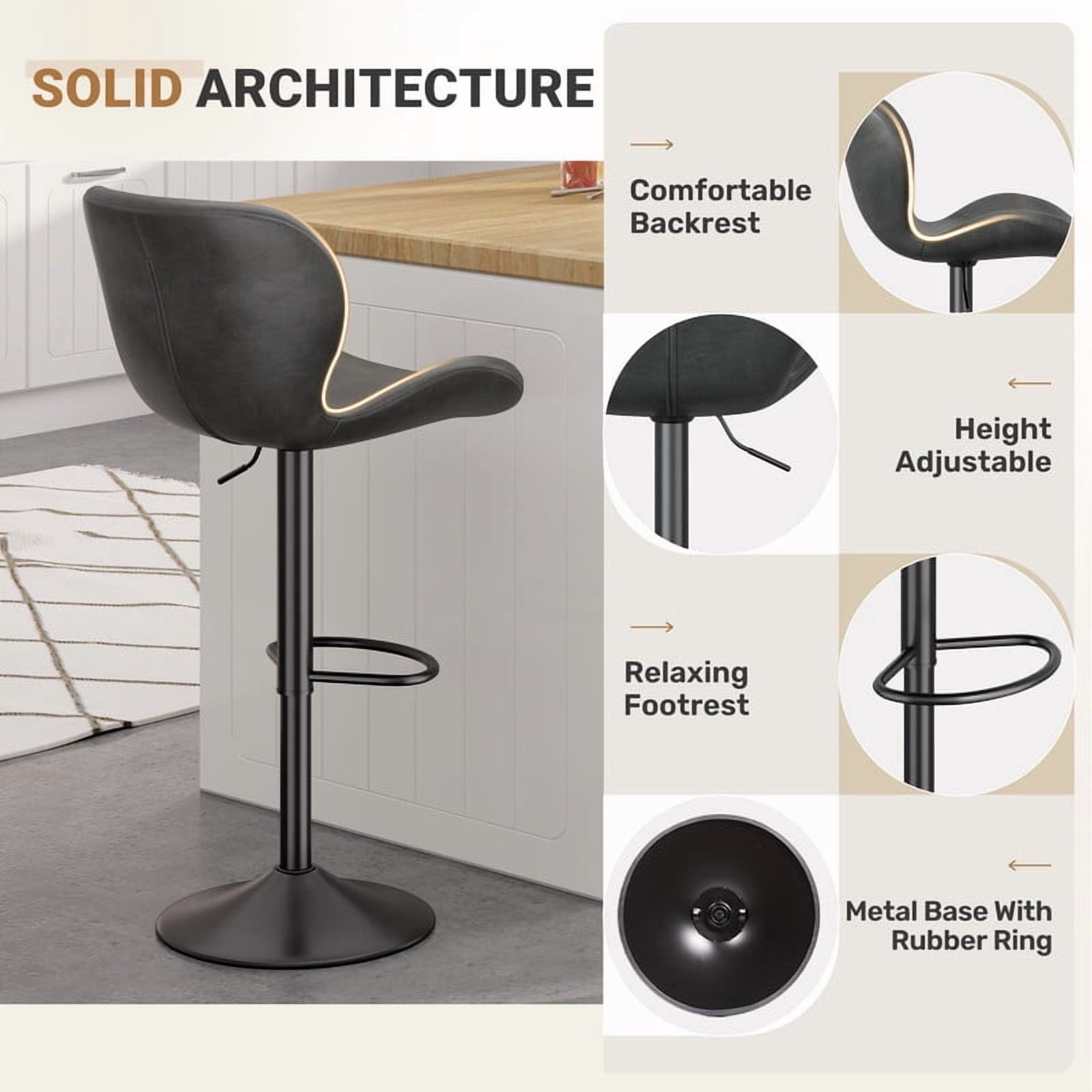 Hawsaiy Modern Adjustable Bar Stool Set of 2 with High-Density Foam Padding