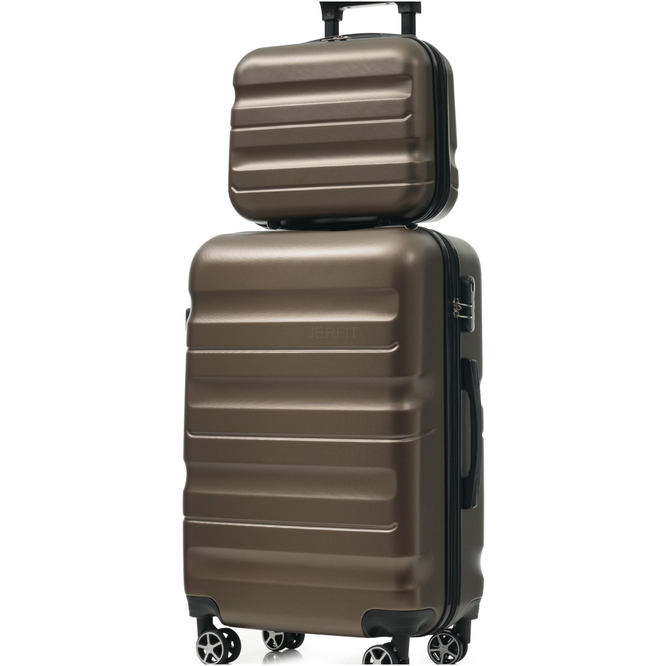 JERFIT 6-Piece Brown ABS Hardshell Luggage Set with Spinner Wheels, Lightweight Durable Suitcases for Travel, Carry On Included