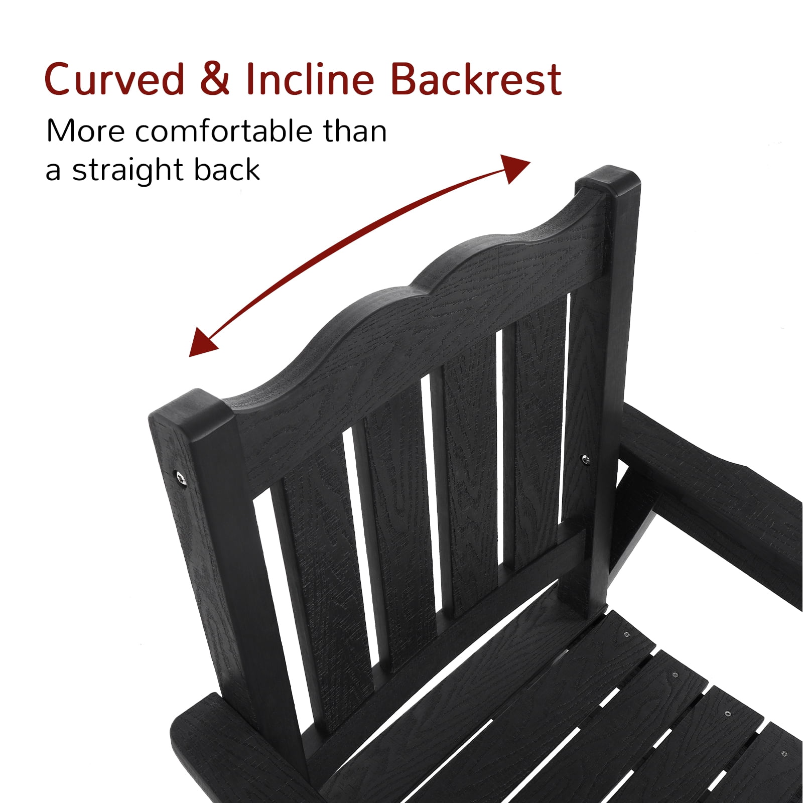 Stoog Outdoor Bench and Chairs Set of 3, Porch Bench with 2 Patio Chairs, 800 lbs Capacity, All-Weather Outdoor Bench for Garden Backyard Park, Black