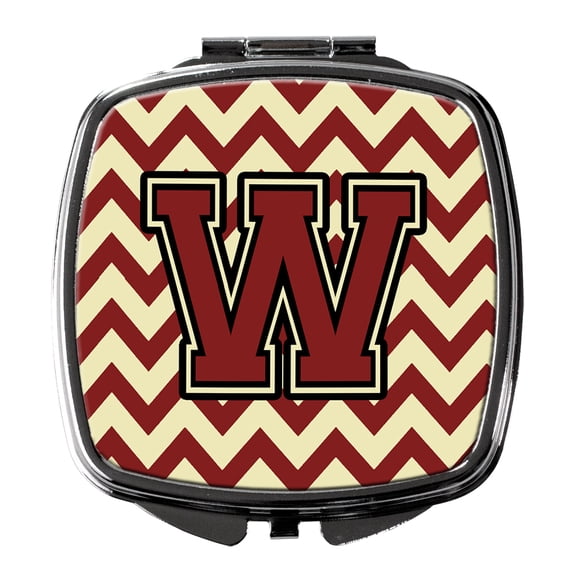 Letter W Chevron Maroon and Gold Compact Mirror