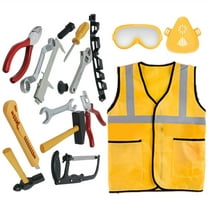 Kids Role Play Costume Set, 17pk Construction Worker Outfit for Toddlers Birthday Christmas Present, Builder Kit with Goggles, Mask, Tool Belt, Vest, and More for Pretend-Play, Dress up, School Play