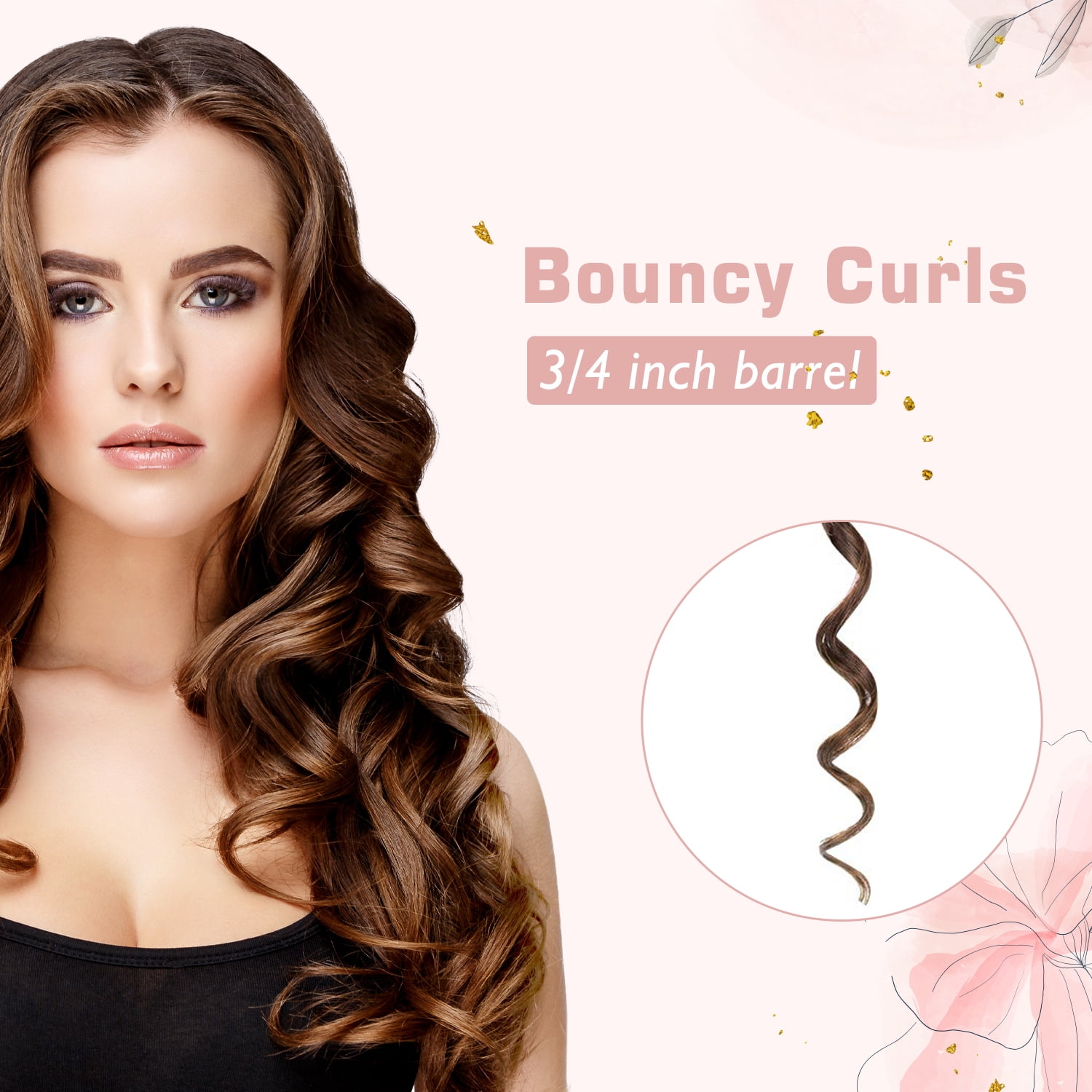 3/4 Inch Curling Iron for Short Hair, Dual Voltage Hair Curling Iron Ceramic,Professiona Curling Wand Tourmaline(Rose Gold)
