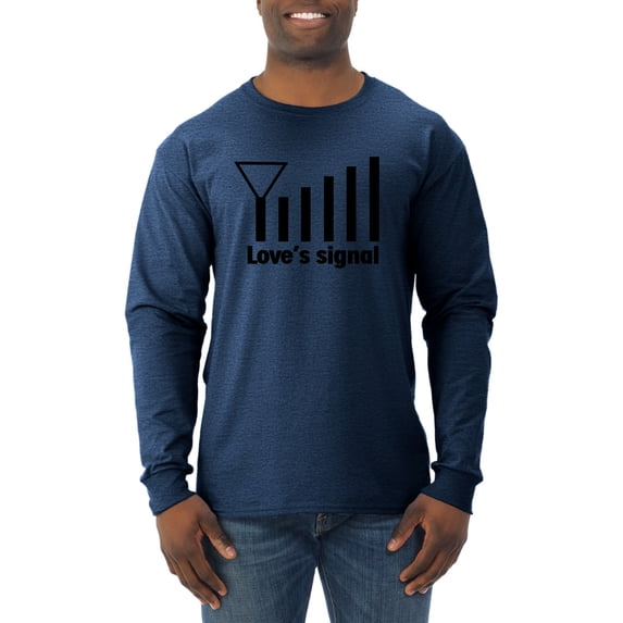 Love's Signal Love Language Couple Valentine's Day Mens Long Sleeve Shirt, Vintage Heather Navy, X-Large