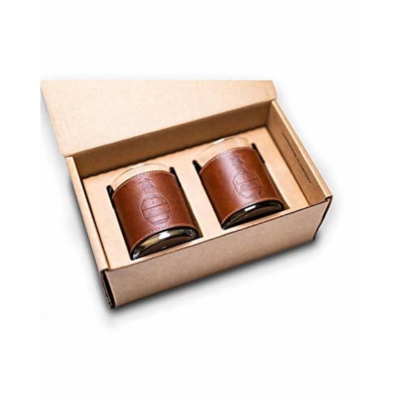 Blanton's Handmade Set of Leather Wrapped Whiskey Glasses with Gift Box