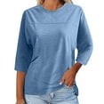 thumbnail image 2 of Womens Crew Neck 3/4 Sleeve Basic T-Shirts Solid Loose Cute Tunic Top Plain Basic Tees Blue,L, 2 of 6