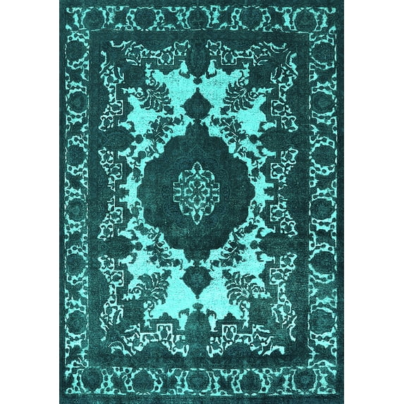 Ahgly Company Indoor Rectangle Oriental Turquoise Blue Industrial Area Rugs, 2' x 5'