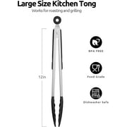480°F Heat Resistant Kitchen Tongs: U-Taste 12in Silicone Cooking Tong with Firm Sealed Non Stick Rubber Tips & Silicon Coated 18/8 Stainless Steel Handle & Smooth Lock for Serving Grill(Black)