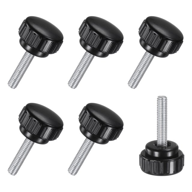 Juego de 6 perillas de sujeción estriadas, tornillo de cabeza de hombre M6x25mm, acero al carbono para industrial, máquina