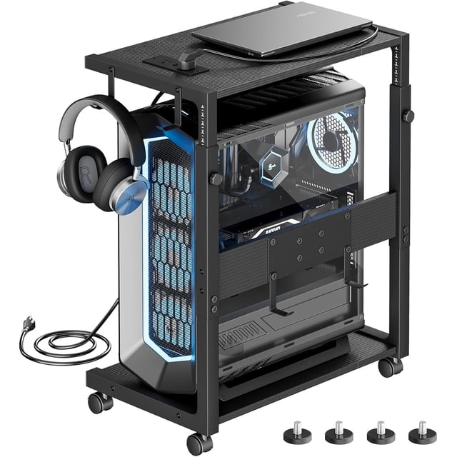 Adjustable Computer Tower Stand CPU Stand with Charging Station for Office Home Classroom es Tall
